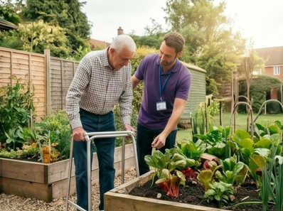 an AliMo carer and client enjoying the garden together in Bristol — AliMo Care, Bristol